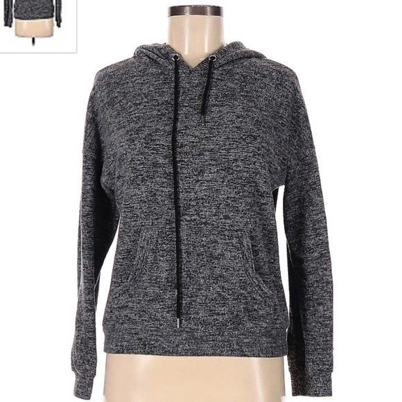 Lily White Heathered Marled Grey Hooded Sweatshirt Hoodie Women's Medium M EUC - Picture 1 of 5